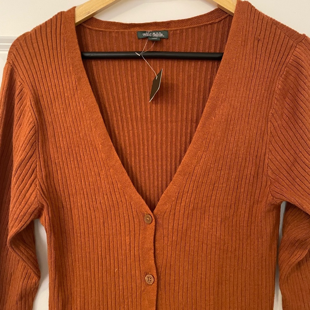 NWT Wild Fable Rust Ribbed Open Front Split Long Line Cardigan Sweater - Picture 5 of 7
